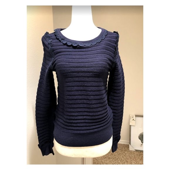 Ann Taylor Sweaters - ANN TAYLOR Navy Blue Scalloped Design Sweater